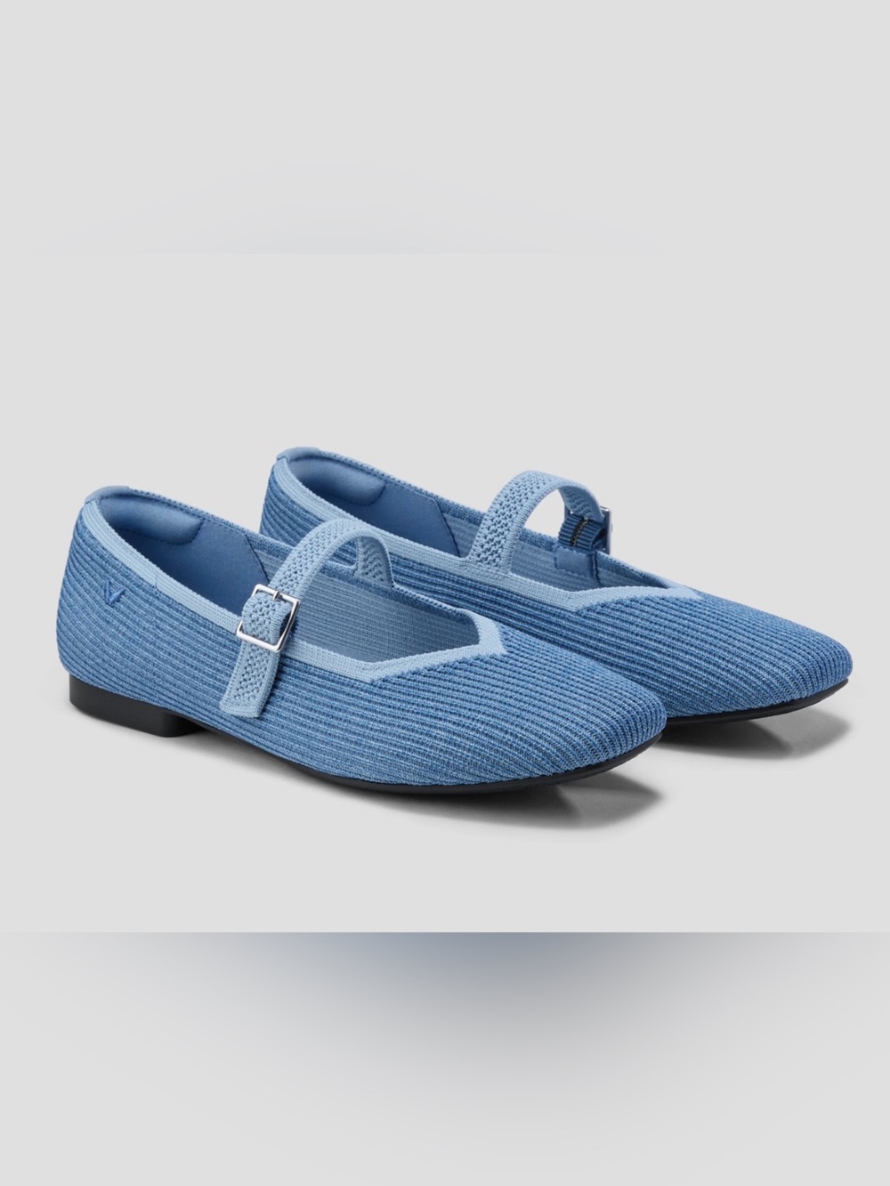 Women's Light Blue Knit Mary Jane Flats with Buckle Strap